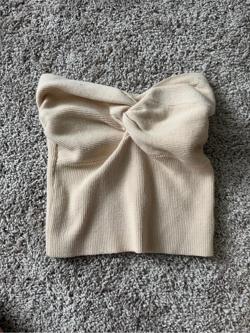 Strapless Twist Front Knit Tube Top — Beige
